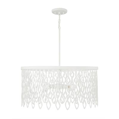 24W x 23.5H Lasercut Metal Pendant in Matte White Modern Motif
