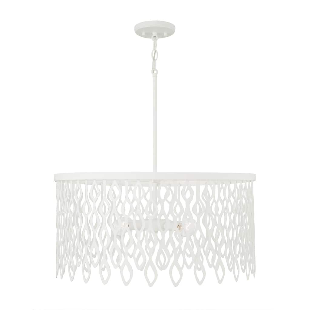 24W x 23.5H Lasercut Metal Pendant in Matte White Modern Motif