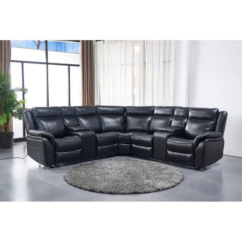 Titanic Furniture Falcon Black Faux Leather Power Motion Sectional with LED Ground Lights