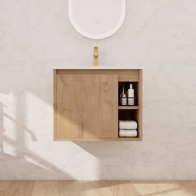 Beingnext 24"/30" Single Bathroom Vanity with Sink, Floating Bathroom Vanity with Soft Close Door and Shelf