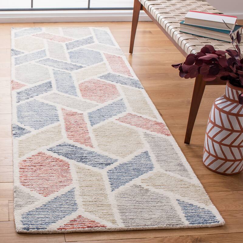 SAFAVIEH Handmade Precious Amara Wool Rug - 2'6" x 8' Runner - Blue/Rust