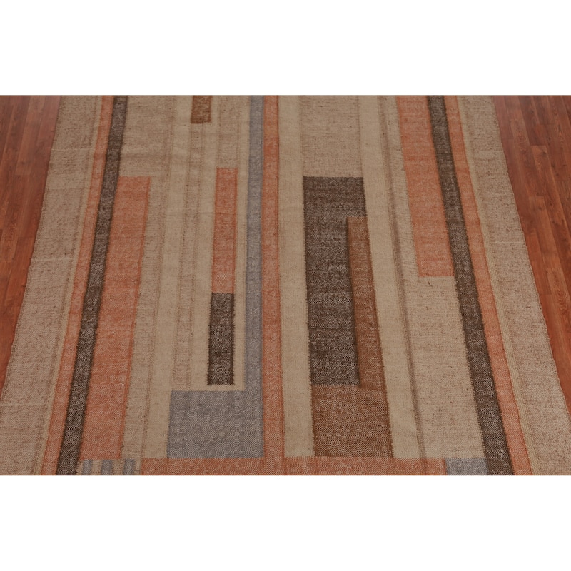 Hand Woven Oriental 100% Jute Carpet Southwestern Modern Beige & Ivories Kilim Area Rug - 9' 9'' X 8' 2''
