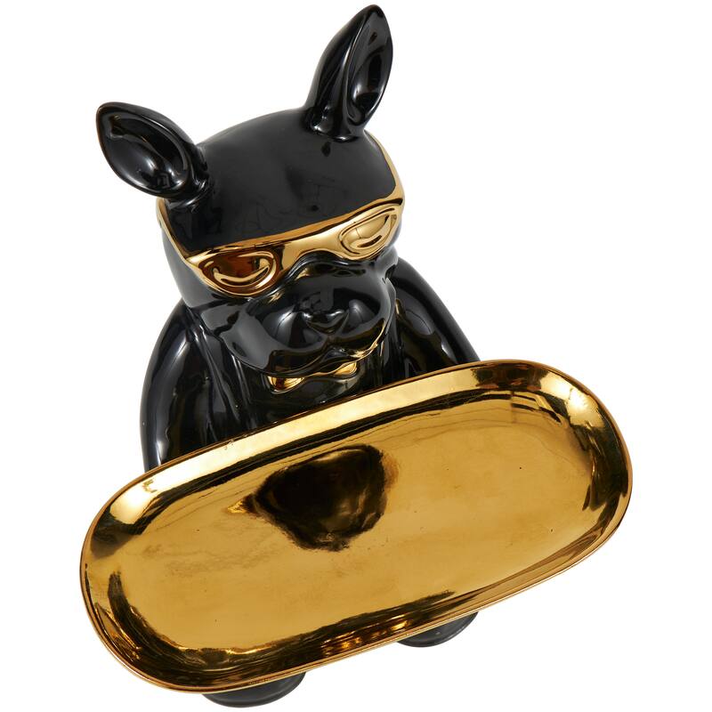 Black or White Ceramic Bulldog Sculpture with Gold Accents