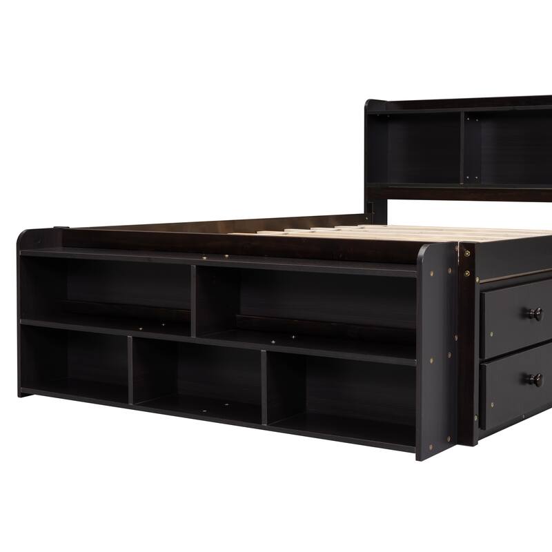Full Bed with Bookcase Headboard and Under bed Storage Drawers