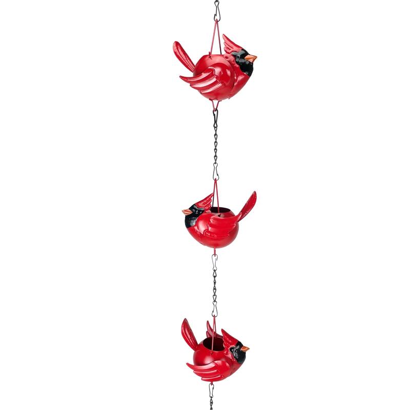 85-Inch Metal Rain Chain - 7 Red Cardinal Birds - Weighted Bell - - 4 X 85 X 5.5 inches