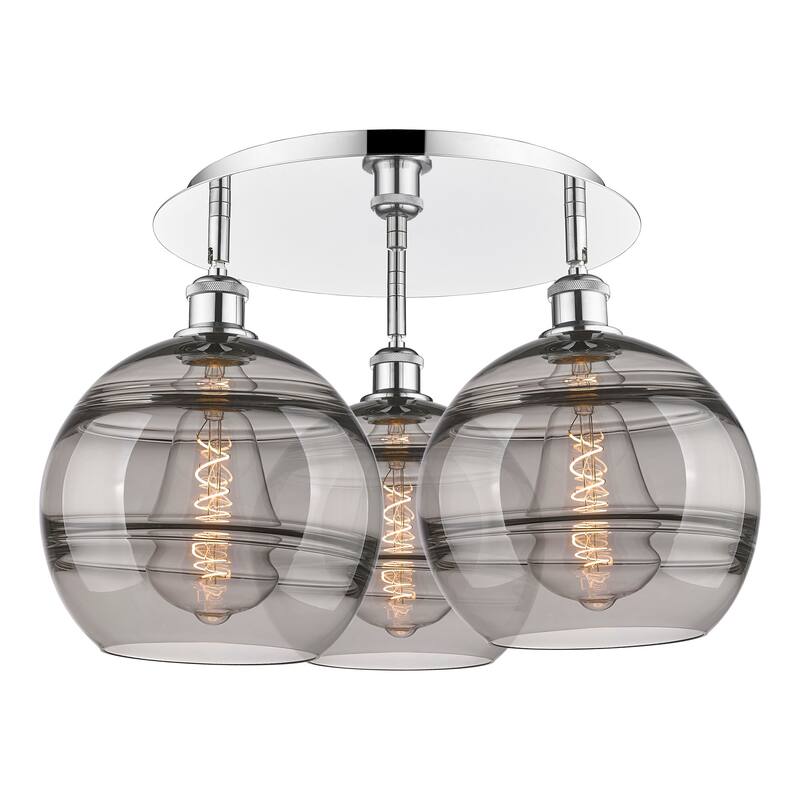 Innovations Lighting 516-3C-13-22 Rochester Flush Rochester 3 Light - Polished Chrome / Light Smoke