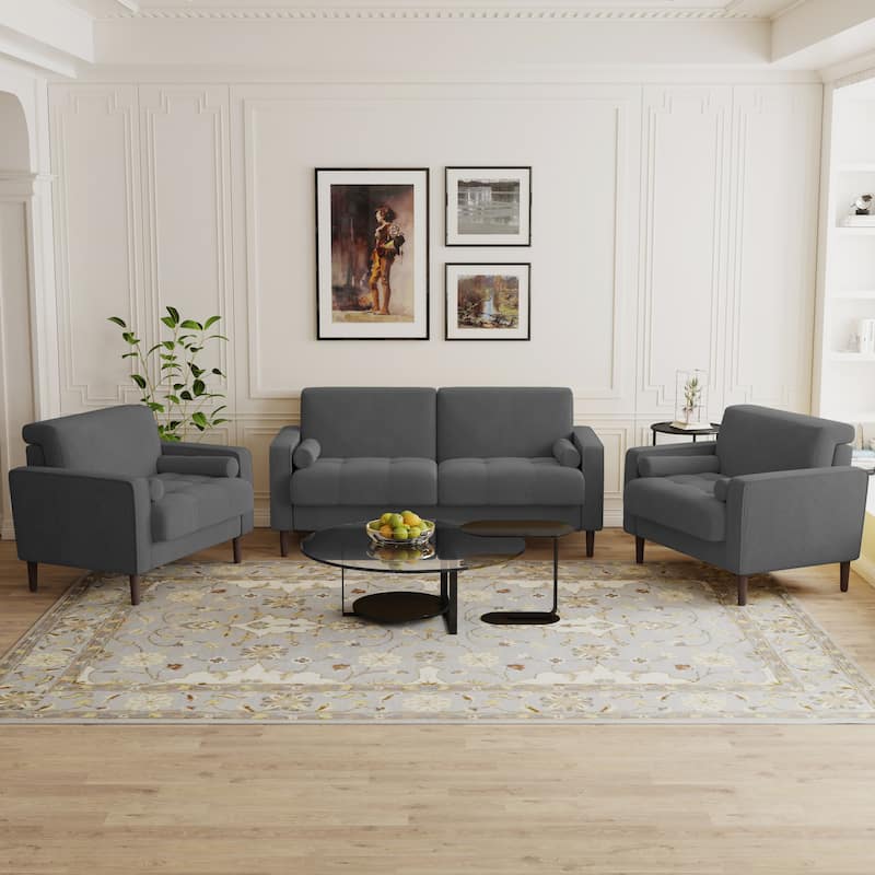 3-Piece Corduroy Tufted Club Armchair and Loveseat Set for Living Room