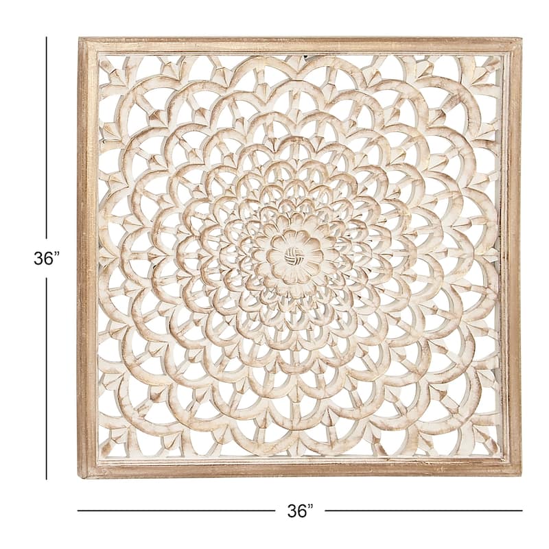 Wood Floral Handmade Intricately Carved Home Wall Decor with Layered Petals - Brown - Roche River Decor