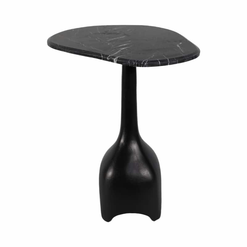 Curved Marble Top with Metal Base End Table - Black, 21 in.