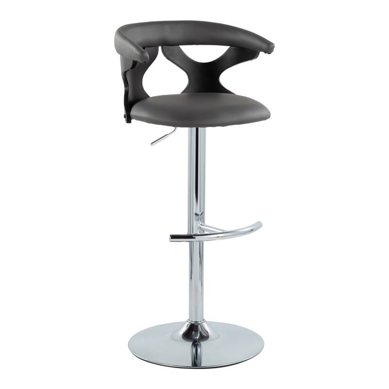 Carson Carrington Viby Adjustable Bar Stool with Rounded T Footrest (Set of 2) - Grey Faux Leather/Black Wood/Chrome