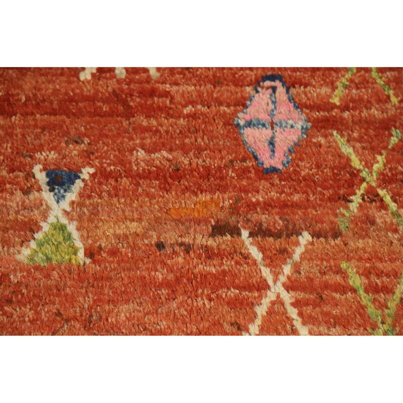Geometric Orange Moroccan Oriental Rug Handmade Modern Wool Carpet - 6'9" x 9'9"
