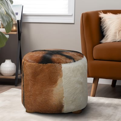 Sagebrook Home Neutral 18 Inch Cowhide Farmhouse Ottoman Stool