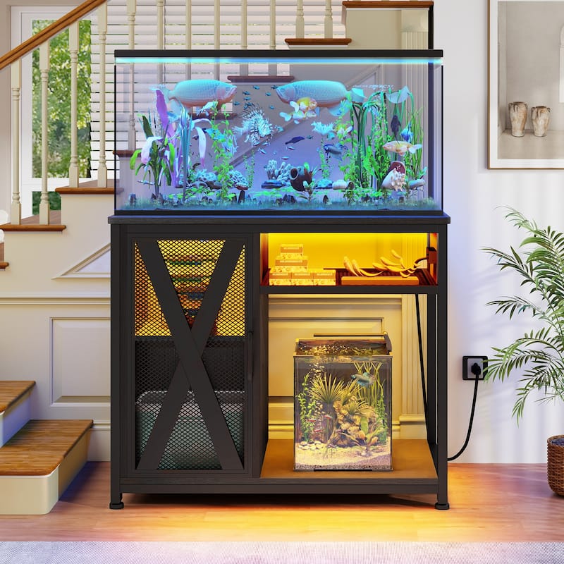 Moasis 50 Gallon Aquarium Stand with Power Outlets & LED Light