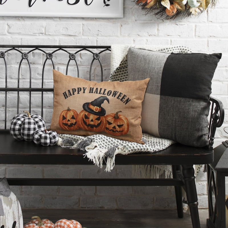 Glitzhome 18"L Faux Burlap Fall Thanksgiving Pumpkin Pillow Halloween Decor