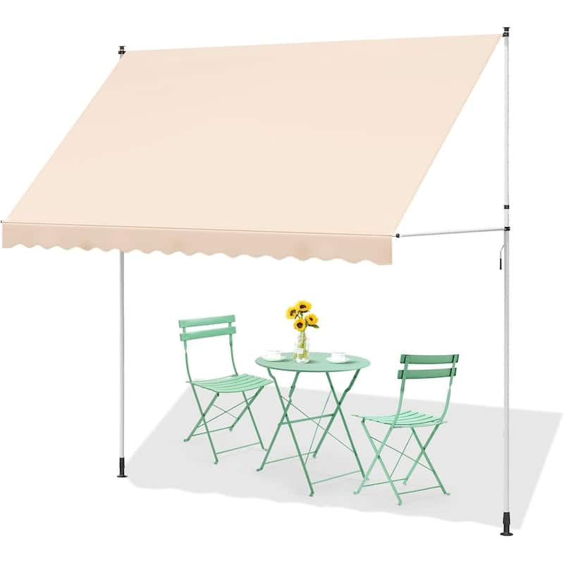AECOJOY Manual Retractable Awning Adjustable Sun Shade Cover for Window or Door - 118x47 inch - Beige