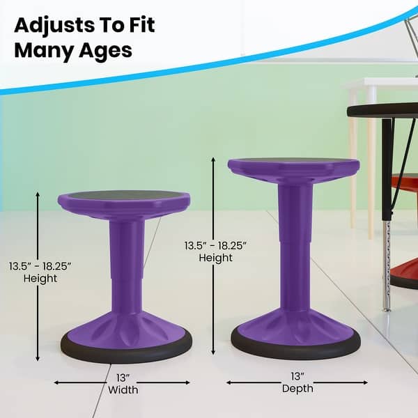 dimension image slide 5 of 6, Kids Adjustable Height Active Learning Stool for Classroom and Home - 13"D x 13"W x 13.5" - 18.25"H