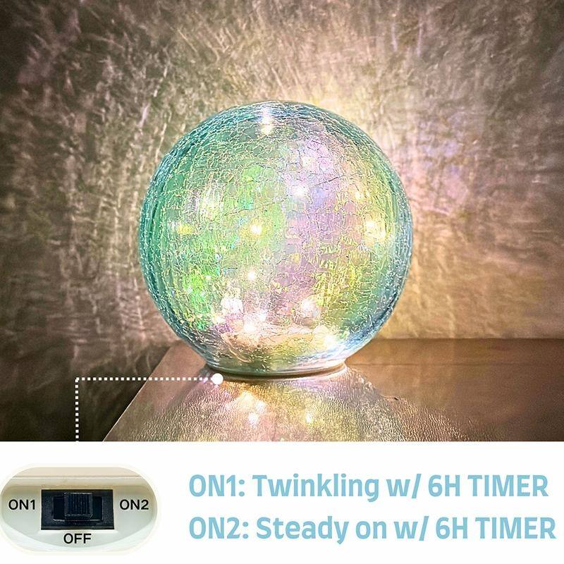 Crackle Glass LED Globe Light, Gold Mercury Orb Lamp for Christmas Decor, Table Centerpiece, Gift