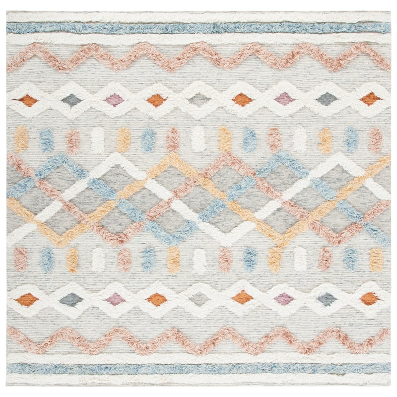 SAFAVIEH Handmade Kenya Linka Modern Wool Rug - 7' Square - Ivory/Blue