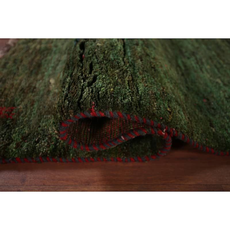 Tribal Green Gabbeh Persian Accent Rug Handmade Wool Carpet - 2'7"x 5'0"