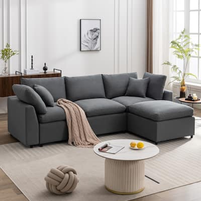 Modular Design Sectional Sofa with Reversible Chaise and Feather-Filled Seats