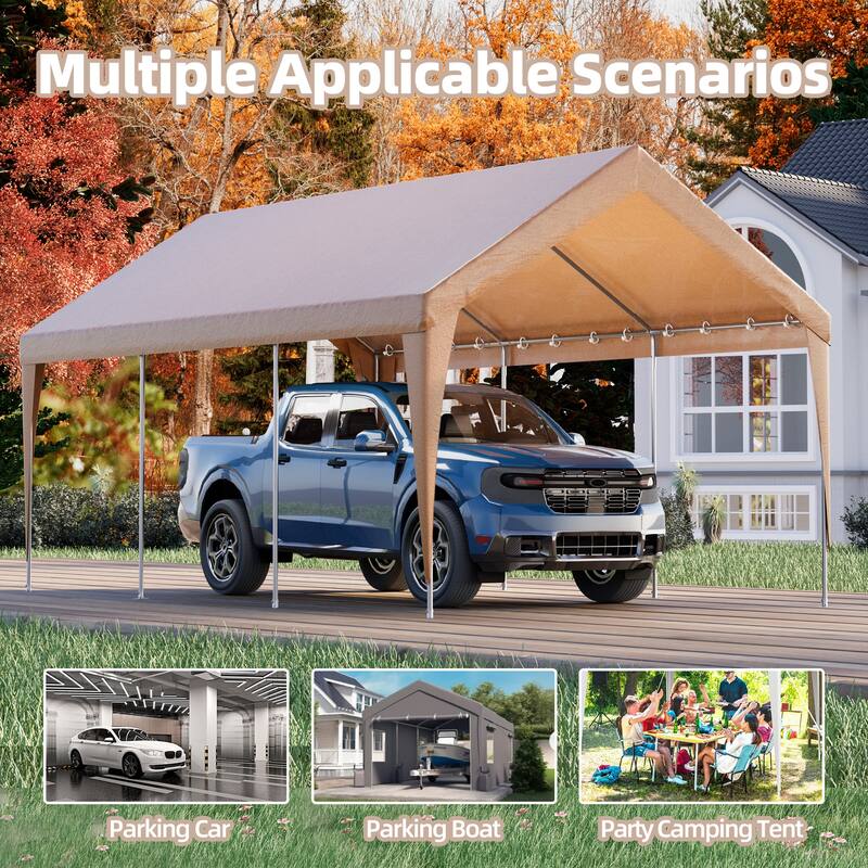 Heavy Duty Carport, All-Weather Waterproof Shelter with Steel Frame for Cars, Boats & Equipment
