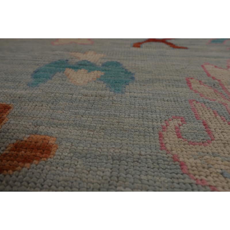 Blue Vegetable Dye Oushak Turkish Large Rug Handmade Wool Carpet - 10'4"x 14'3"