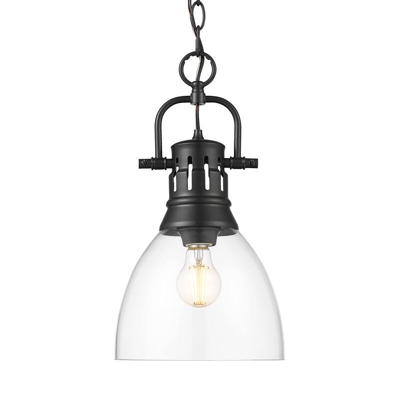 Yep by Golden Lighting Duncan 1-light 9in chain hung Pendant in Matte Black and Clear Glass