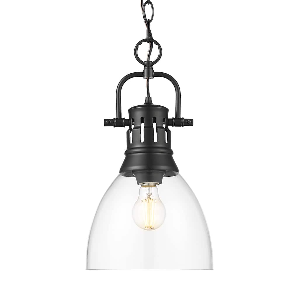 Yep by Golden Lighting Duncan 1-light 9in chain hung Pendant in Matte Black and Clear Glass