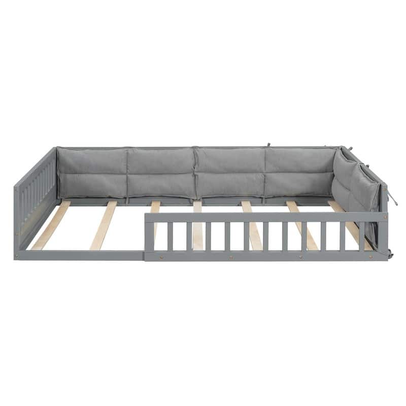 Full Size Wood Toddler Bed with Guardrail and Upholstered Pillow