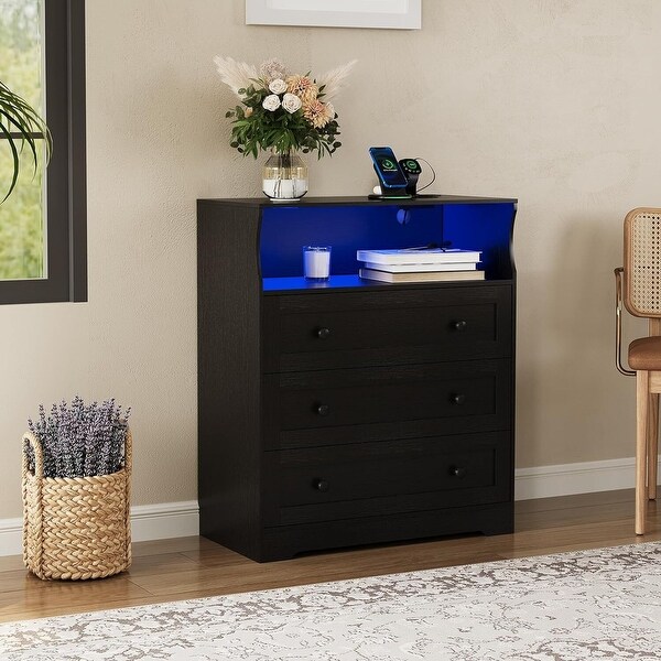 3 Drawer Dresser with Charging Station & LED Lights