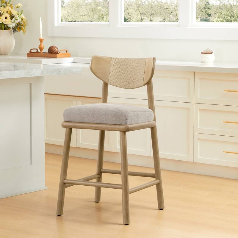 Spruce & Spring Boho Woven Bar Stool with Curved Back