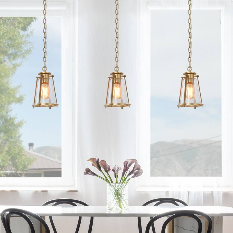 Modern 1-Light Gold Lantern Glass Pendant Light for Kitchen Island Nook