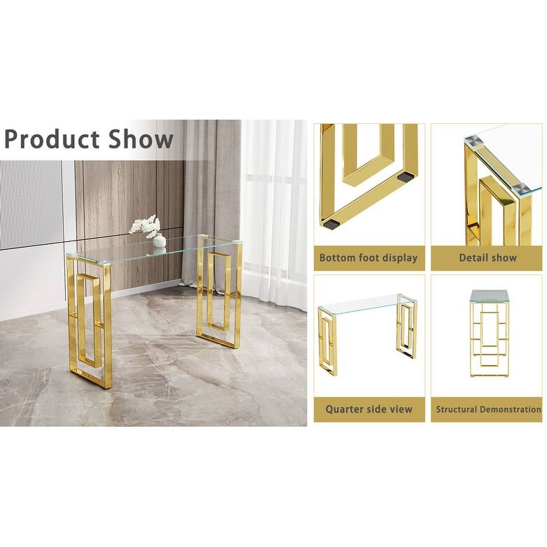 Console Table Stainless Steel Glass,Meal side table Golden Clear