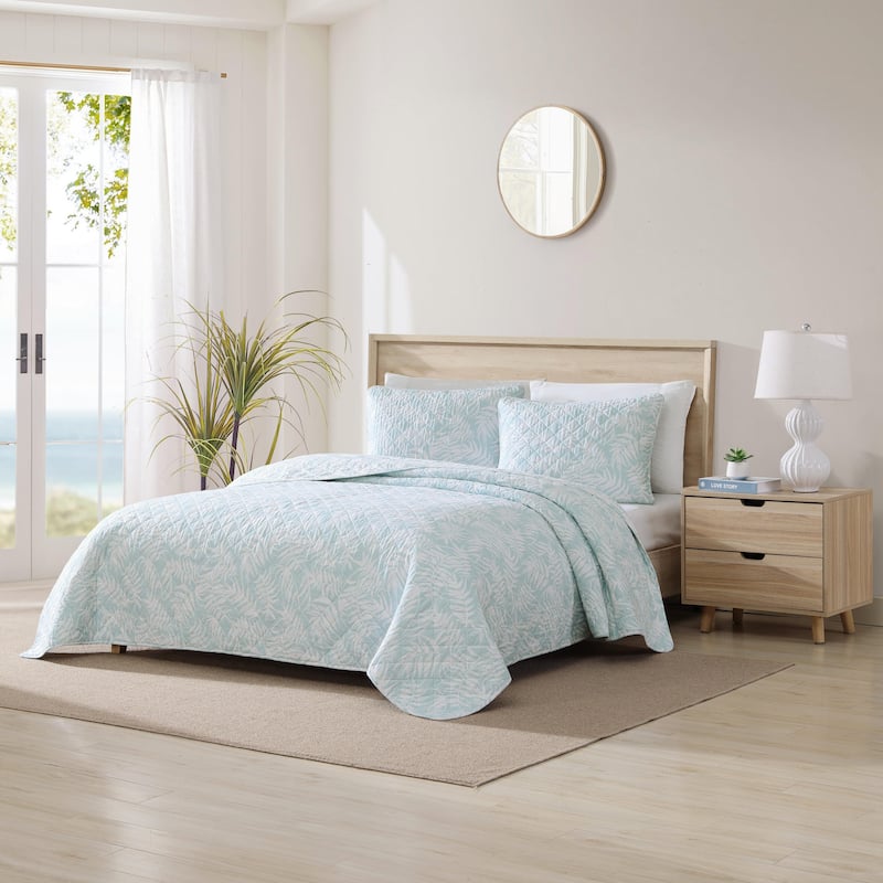 Tommy Bahama Art Of Palms Cotton Reversible Blue Quilt Set