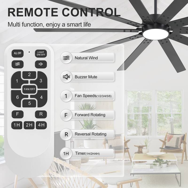 84-Inch Reversible 10-Blade Ceiling Fan with Light Kit and Remote