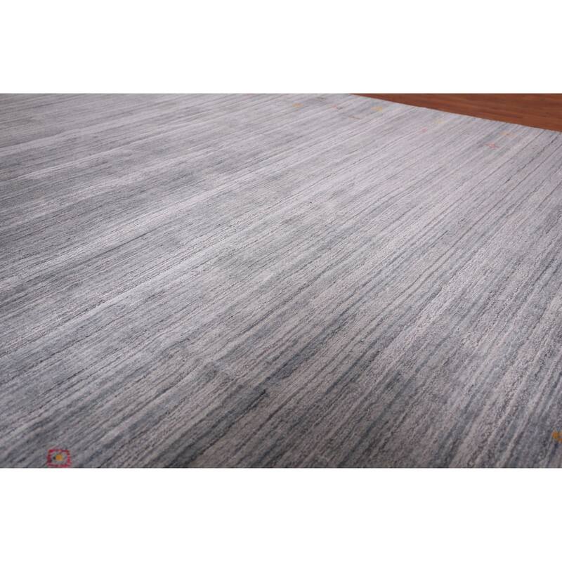 Striped Gray Gabbeh Oriental Area Rug Handmade Wool Carpet - 7'11"x 9'9"