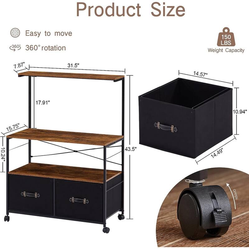 Javlergo 2-Drawer Lateral File Cabinet, Mobile Printer Stand with Open Storage Shelf for Home Office