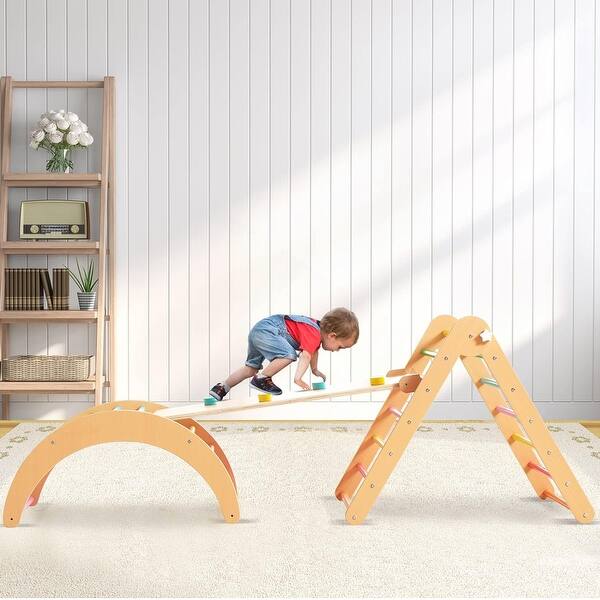 slide 2 of 11, 4 in 1 Pikler Triangle Gym, Montessori Foldable Climber with Ramp