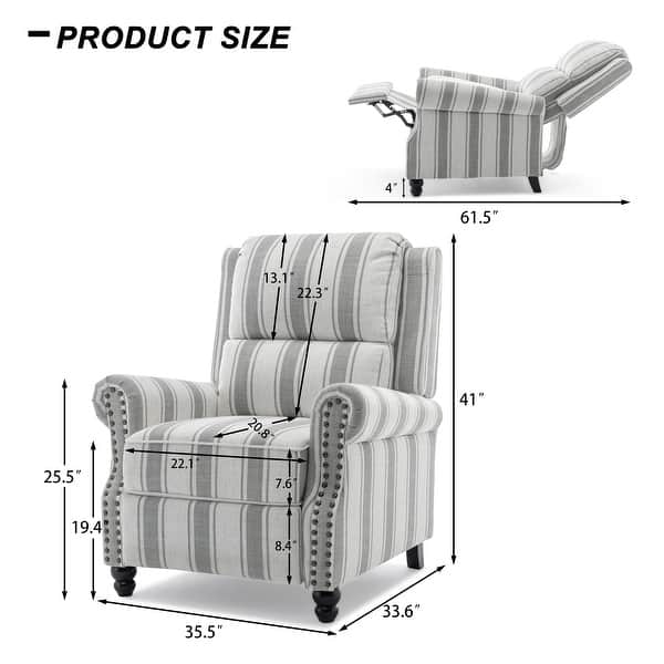 dimension image slide 3 of 10, Nail-head Padded Seat Pushback Recliner Chair