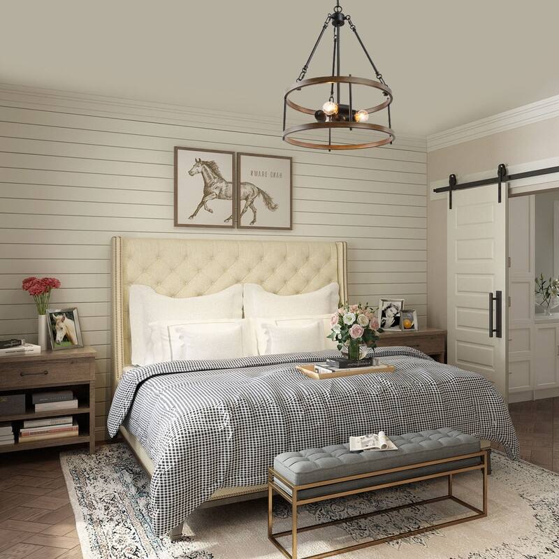 Modern Farmhouse 3-Light Drum Chandelier for Dining Room Kitchen Island