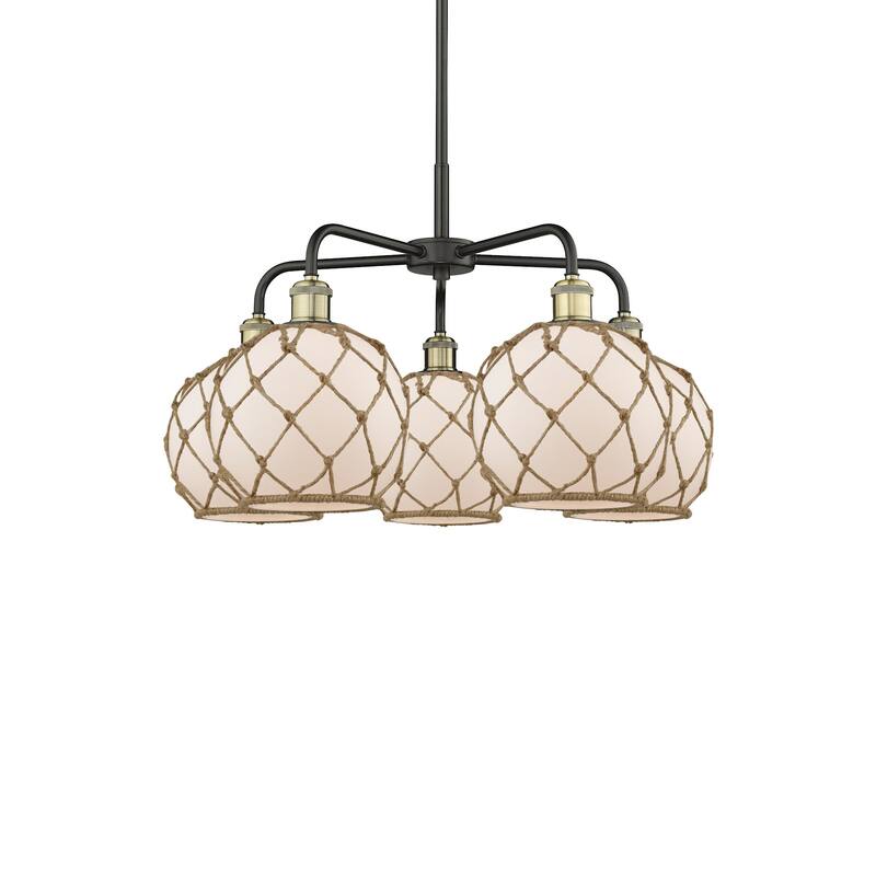 Innovations Lighting 516-5CR-16-27 Farmhouse Rope Chandelier Farmhouse - Black Antique Brass / White Glass with Brown Rope