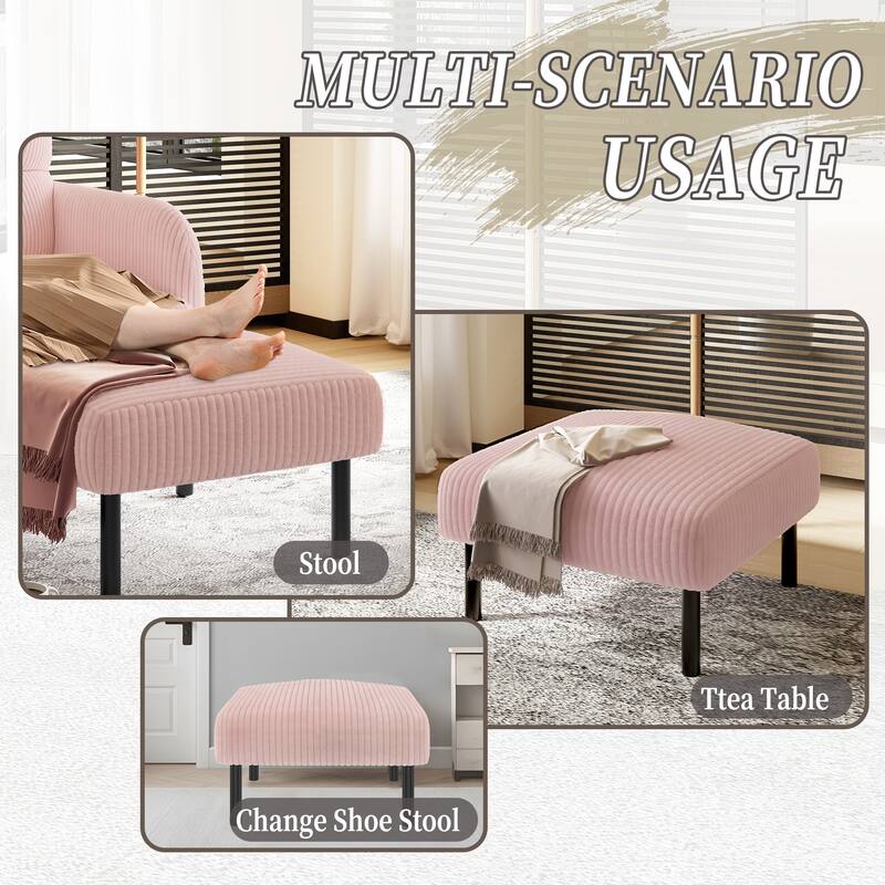 HOMEFUN Corduroy Upholstered Mid-century Modern Square Wood Frame Ottoman with Soft Padded Seat