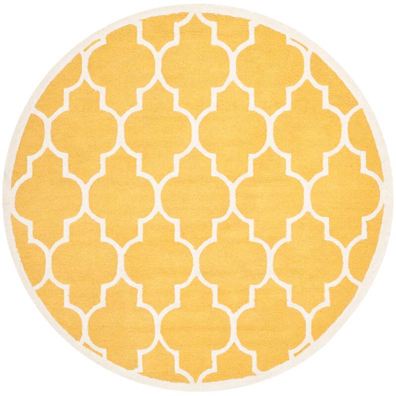 SAFAVIEH Handmade Cambridge Oddny Moroccan Trellis Wool Rug - 8' Round - Gold/Ivory