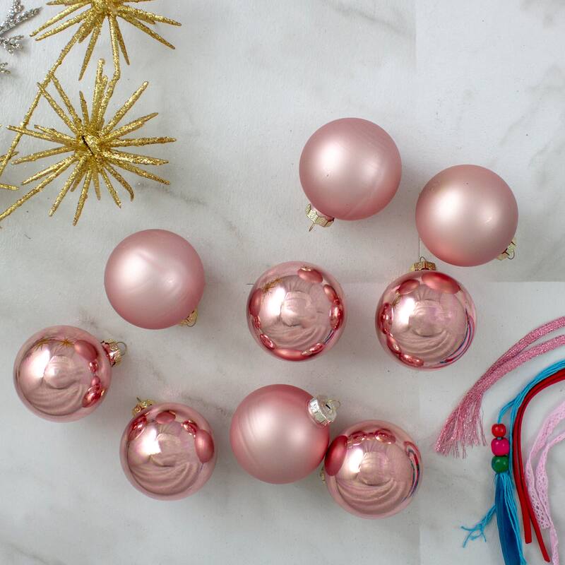9ct Shiny Matte Pink Gold Glass Ball Christmas Ornaments 2.5" (65mm)
