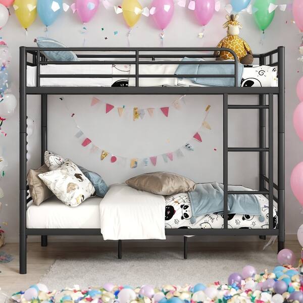 slide 2 of 33, Full Over Full Metal Bunk Bed with Contemporary Design & Safety Features Black