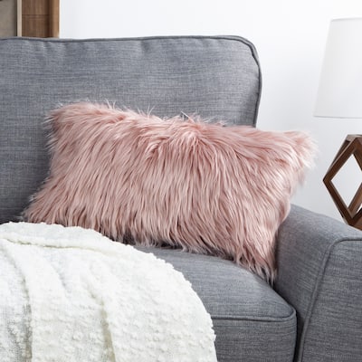 Hastings Home Faux Fur Lumbar Pillow, 12x20