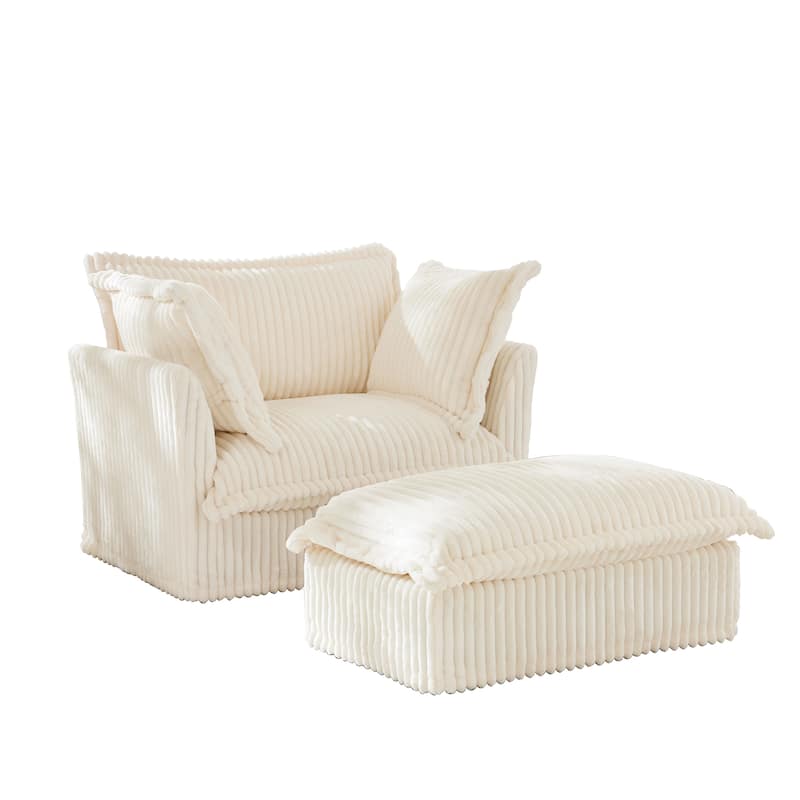 Oversized Accent Chair with Ottoman, Modern Cloud Chaise Lounge Chair with Deep Seat, Upholstered Armchair Reading Sofa Chairs