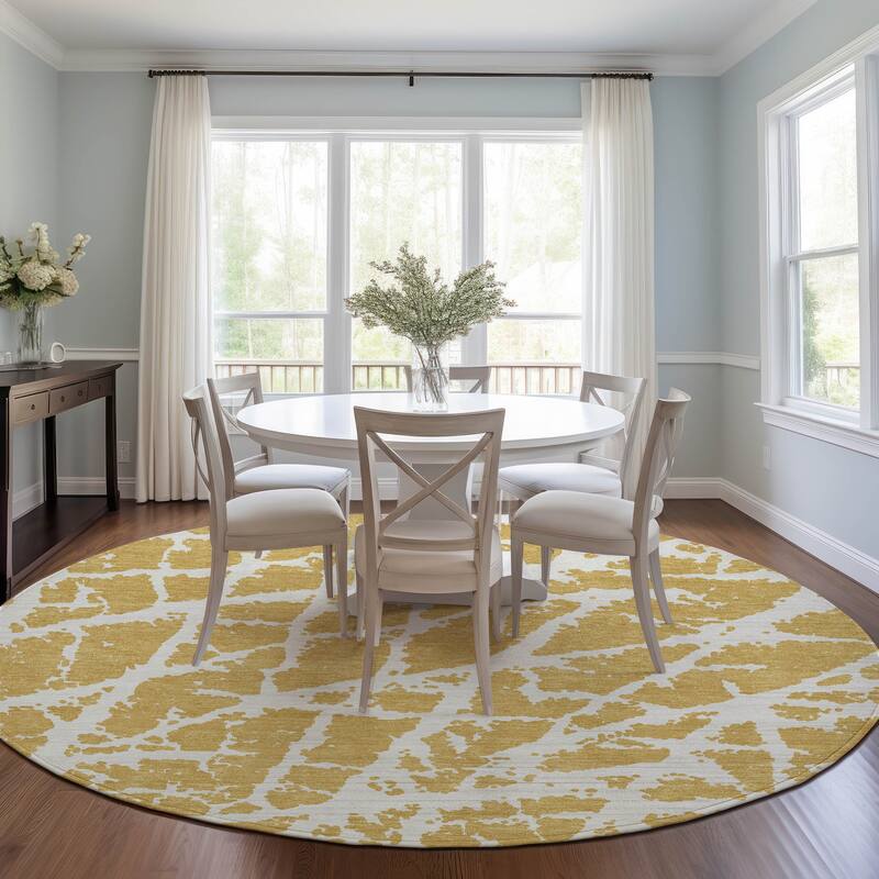 Machine Washable Indoor/ Outdoor Transitional Gold Crackle Chantille Rug