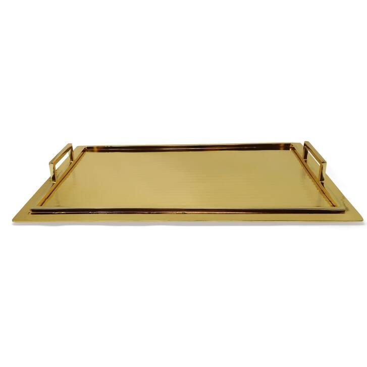 Gold Glossy Textured Design Serving Tray with Gold Handles (3 Sizes)