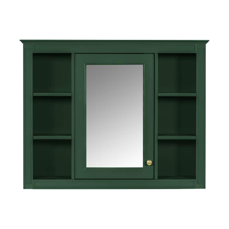 Freestanding Bathroom Vanity & Wall Mounted Mirror Cabinet Set with Resin Sink, Open Shelves, Drawers and Adjustable Shelves